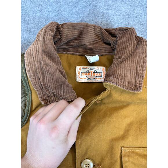 VINTAGE SafTBak Chore Jacket Mens XL Brown Duck Canvas Corduroy Collar Hunting - Picture 5 of 6